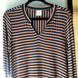 CABI charcoal & tan striped top. Hardly worn.